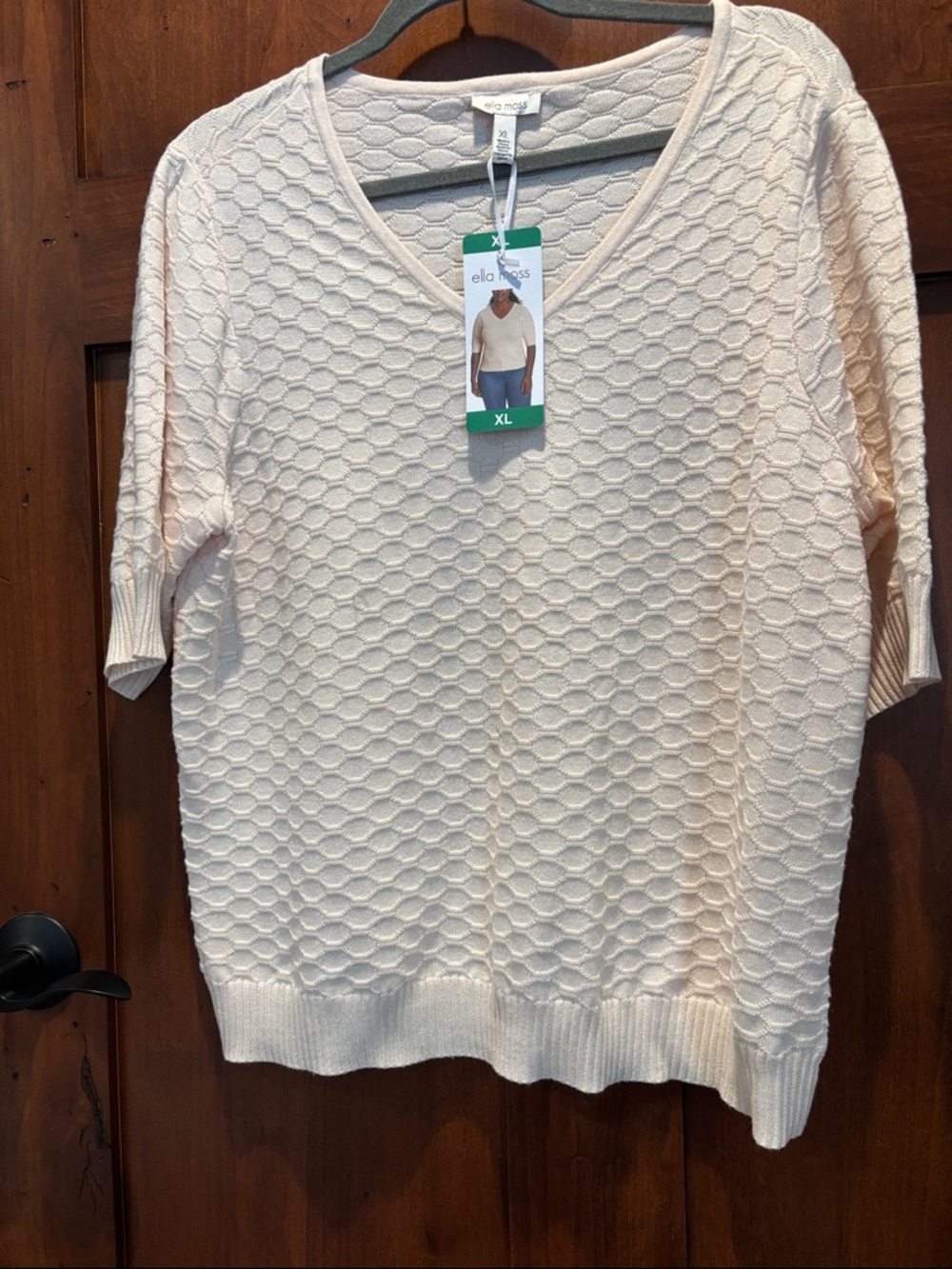 Eloquii Light Cream Honeycomb V-Neck Sweater